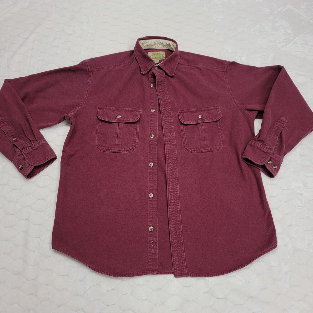 Cabela's Deerskin Soft Chamois Shirt Mens Medium Burgundy Red Cotton Flawed